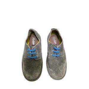 Florsheim Boys Gray Suede Granp Core Dressing Shoes With Blue Laces Size 1